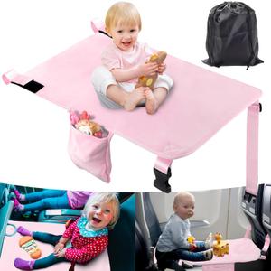 Toddler Airplane Bed, Portable Kids Airplane Seat Extender, Airplane Travel Essentials for Toddlers, Comfortable Footrest for Kids, Must-Have Toddler Travel Bed for Flights (Pink)