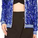 Anna-Kaci Women's Sequin Jacket Bomber Coat 1989 Slitter Outfit For Concert Party (Large, Royal Blue)