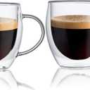Espresso Cups Set Of 2 8 Oz, Double Walled Glass Coffee Mugs with Handle,Insulated Layer Coffee Cups,Clear Borosilicate Glass Mugs,Perfect for Cappuccino,Tea,Latte,Espresso,Hot Beverage,Wine