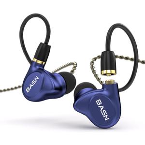 BASN Metalen 4 Drivers in-Ear Monitor Headphones, Noise Isolating IEMs with Deep Bass, for Musicians Singers Drummers Bassists(Sapphire Blue)