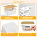 Plastic Storage Baskets with Bamboo Lids and Labels, Stackable Storage Containers, Storage Bins for Organizing Shelves Drawers Desktop Closets Office, 6 Packs-White