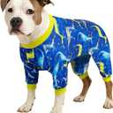LovinPet Large Dog Pj - Pet Anxiety Calming Shirt, Dog Jammies for After Surgery, Lightweight Fabric, Blue Dragon Print, Pitbull Clothes, Long-Sleeved 4 Leg Style Pullover Dog Onesie, Dark Blue XL (Red)