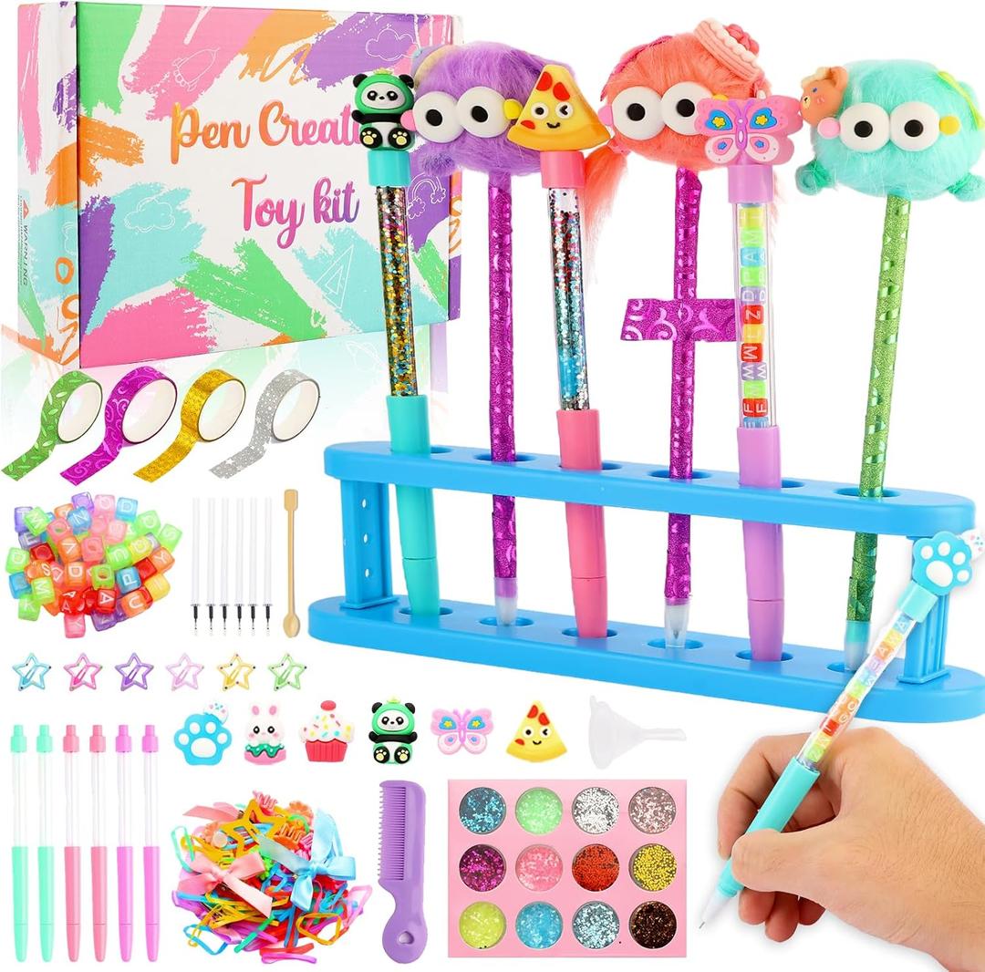 Ulema 65Pcs Cute DIY Pen Making Kit Christmas Gifts, Create 12 Plush and Floating Pens, Creative Arts and Crafts (Style1)