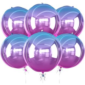 6Pcs Gradient Purple Round Foil Balloons, 22" Large Helium Ball Mylar Balloon, Metallic Purple Foil Balloon for Birthday Graduation Wedding Anniversary Bachelorette Disco Prom Party Decorations