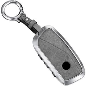 Key Fob Cover Leather Case Compatible for BMW 2025 2024 2023 5/7 Series , X5, X6, X7,X2, X5M,I5,I7XM,2022-2023 IX, Gray Keychain for Women Men