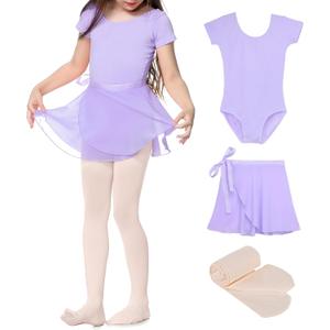 Century Star Toddler Ballet Leotards for Girls Dance Ballerina Outfit Dress Combo with Skirt and Tights (4T, Purple)