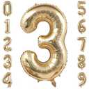 Champagne Gold 3 Balloon Number,40 Inch Light Gold 3 Balloons Big Foil Mylar Helium Number 3 Balloon for Birthday Party Anniversary Decorations