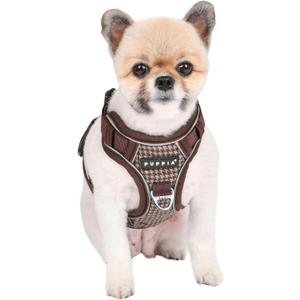 Puppia Conall Dog Harness H Houndstooth Pattern Sturdy Adjustable Neck and Chest Reflective for Small and Medium Dogs, Brown, Large