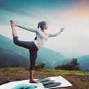 QiyI Yoga Towel with Travel Bag, Microfiber Mat-Sized Hot Yoga Towels, Non Slip Blanket with Corner Pockets, Quick Dry Mat Towel for Bikram, Pilates, Fitness - 70"x26", Pebbles & Blue White Flowers