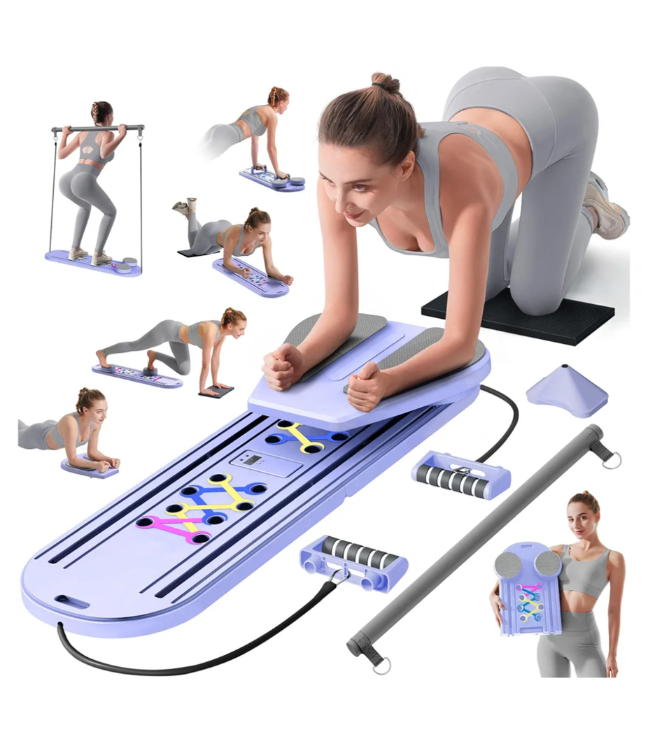 Pilates Board, Pilates Reformer Set, Pilates Machine 15-in-1 Multifunctional Abdominal Board for Home Office Workout, Foldable Portable Pilates Reformer Board for Women