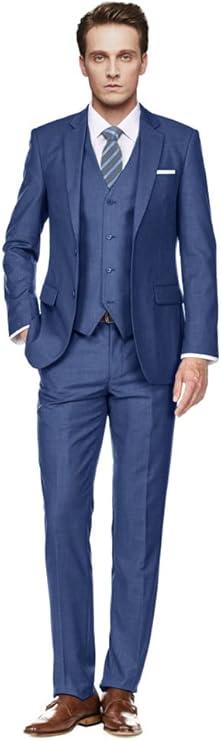 Men Suits Slim Fit 3 Piece Denim Blue Suits for Men Business Suit Wedding Dress Tux Groomsmen Prom Blazer Jacket Vest Pants with Tie S