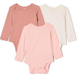 Amazon Essentials x Sofia Grainge Unisex Babies' Cotton Long Sleeve Crew Neck Bodysuit, Pack of 3 (Newborn, Ivory/Pink/Terracotta)