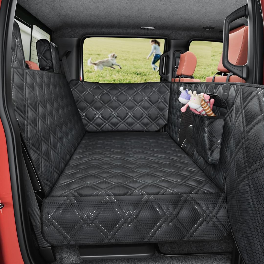 Truck Back Seat Extender for Dogs  Waterproof Full Size Pickup Pet Seat Cover with Door Protection, Hard Bottom Holds 420 lbs Dog Hammock for F150, RAM 1500 & More