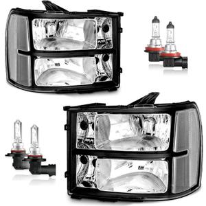 Headlights for 2007-2013 GMC Sierra 1500/2007-2014 Sierra 2500 HD 3500 HD Headlamp Replacement, High/Low Beam W/Bulbs, Driver & Passenger Side