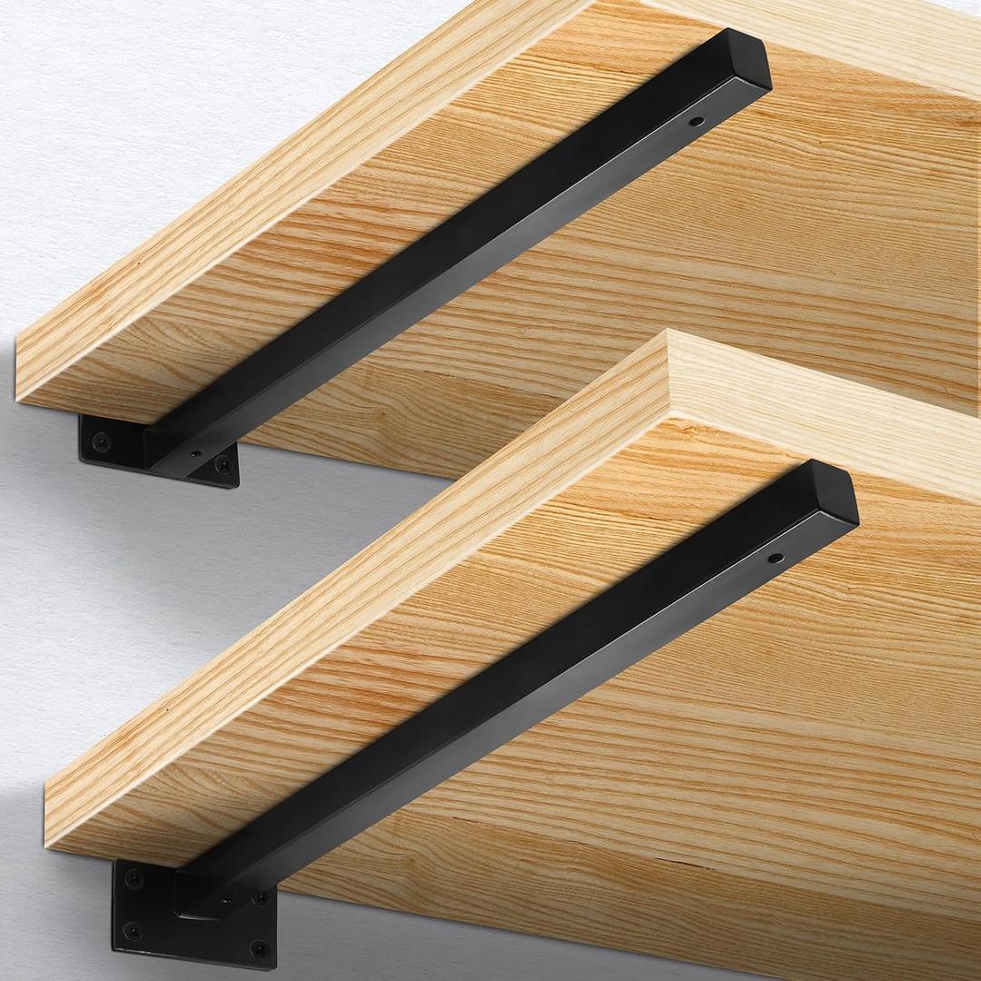 16 Inch Floating Shelf Brackets Heavy Duty, Square Shelving Brackets, Metal Floating Shelf Supports, Black Wall Mount Brackets 4 Pack