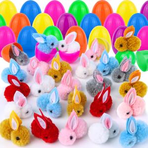 24 Pack Easter Eggs Fillers with Mini Bunny Plush, Easter Basket Stuffers Easter Egg with Toys Inside for Kids, Mini Stuffed Bunny Animals, Easter Hunts Party Favors Surprise Eggs for Boys Girls