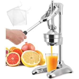 Moongiantgo Commercial Manual Juicer, Hand Press Citrus Juicer Extractor with 2 Reusable Fruit Bags, Easy To Clean, Fruit Squeezer Juicer Machine for Pomegranate Orange Lime Lemon