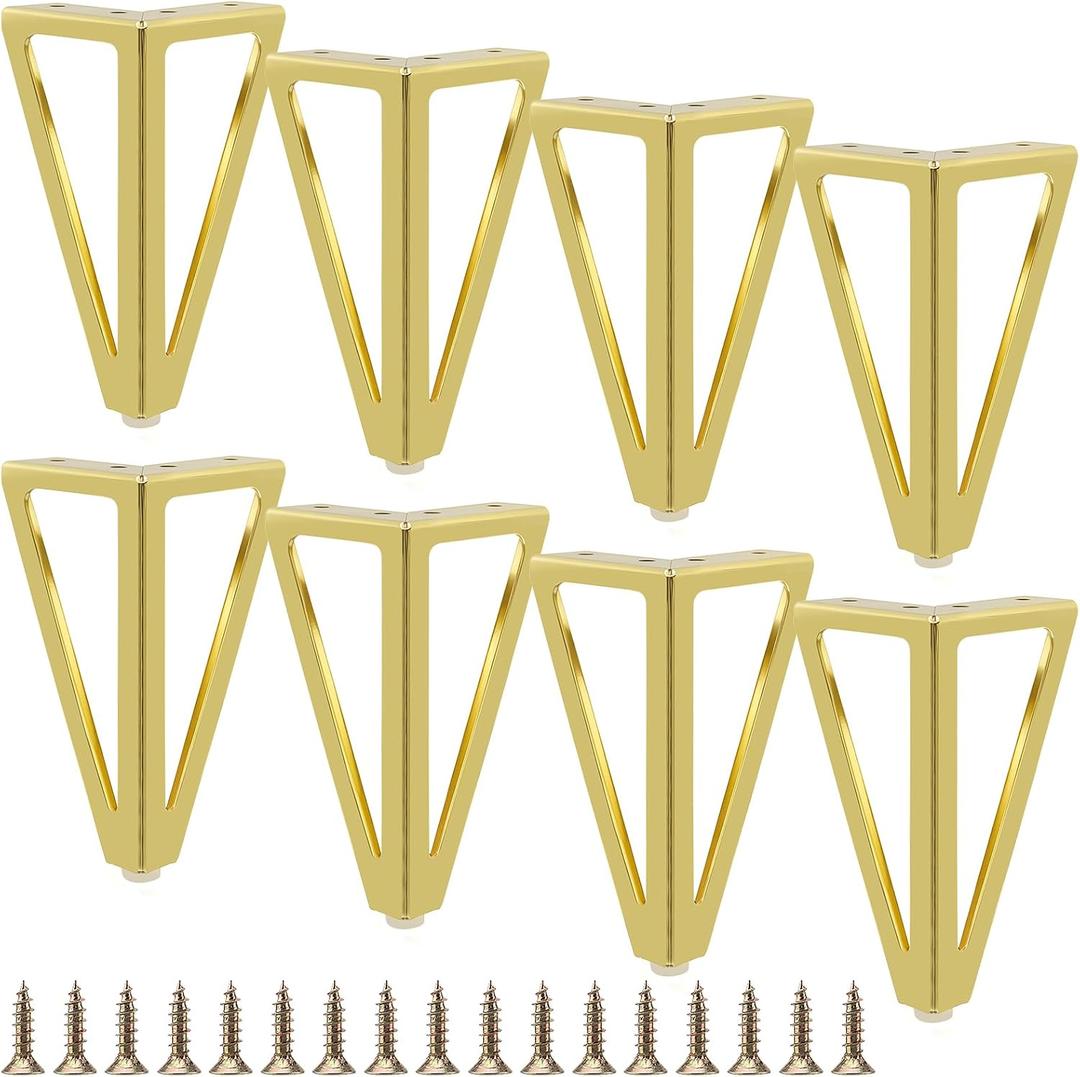8 Pack 6 Inch Gold Furniture Legs, Triangle Metal Furniture Feet, Hairpin Table Legs Couch Feet Replacement for Sofas, Coffee Tables, Cabinets, 6 x 3.15 x 3.15 inches
