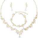 3Pcs Austrian Crystal Jewelry Set for Women, Necklace Dangle Earrings Link Bracelet Jewelry Set with Gold/Platinum/Gun Plated, Wedding Party Jewelry for Bridal Bridesmaid