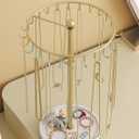 NiHome 360 Rotating Necklace Holder Stand, 24-Hook Metal Jewelry Organizer with Wooden Base Tray, Tangle-Free Display for Necklaces, Bracelets, Earrings, and Accessories, Ideal for Vanity or Dresser