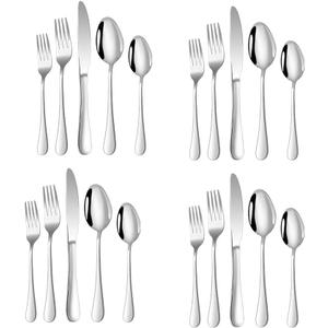 20 Pcs Silverware Set, Stainless Steel Flatware Set for 4, Kitchen Tableware, Cutlery Utensil Include Knives, Forks, Spoons, Dishwasher Safe