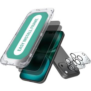 Smartish iPhone 17 Pro Max Privacy Screen Protector + Camera Lens Covers - Tuff Sheet - 2-Pack Tempered Glass [Scratch-Resistant] 9H Anti Spy w/Easy Install Frame for Apple iPhone 17 Pro Max