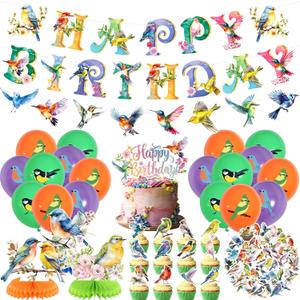Bird Party Decorations, Includes Happy Birthday Banner, Cake Toppers, Bird Stickers, Balloons, Honeycomb Centerpieces, for Bird Theme Baby Shower Summer Tea Party Supplies