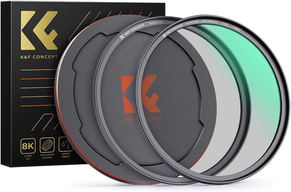 K&F Concept Magnetic 62mm Circular Polarizers Filter (Magnetic Polarizing Filter + Magnetic Basic Ring + Lens Cap) with 28 Multi-Layer Coatings CPL Filter for Camera Lens (Nano-X Series)