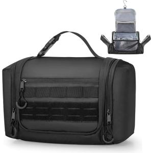 Hanging Toiletry Bag for Men, Tactical Dopp Kit Toiletry Travel Bag, Large Hygiene Organizer Shower Bag for Camping Outdoor, Black