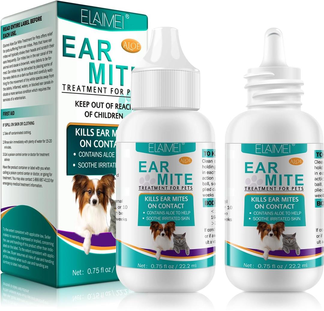 VOSIFSDIY Ear Mite Treatment for Dogs and Cats, Dog Ear Infection Treatment, Ear Mite Treatment for Dog Yeast Infection, 100% Natural Dogs Cats Ears Drops-2PCS
