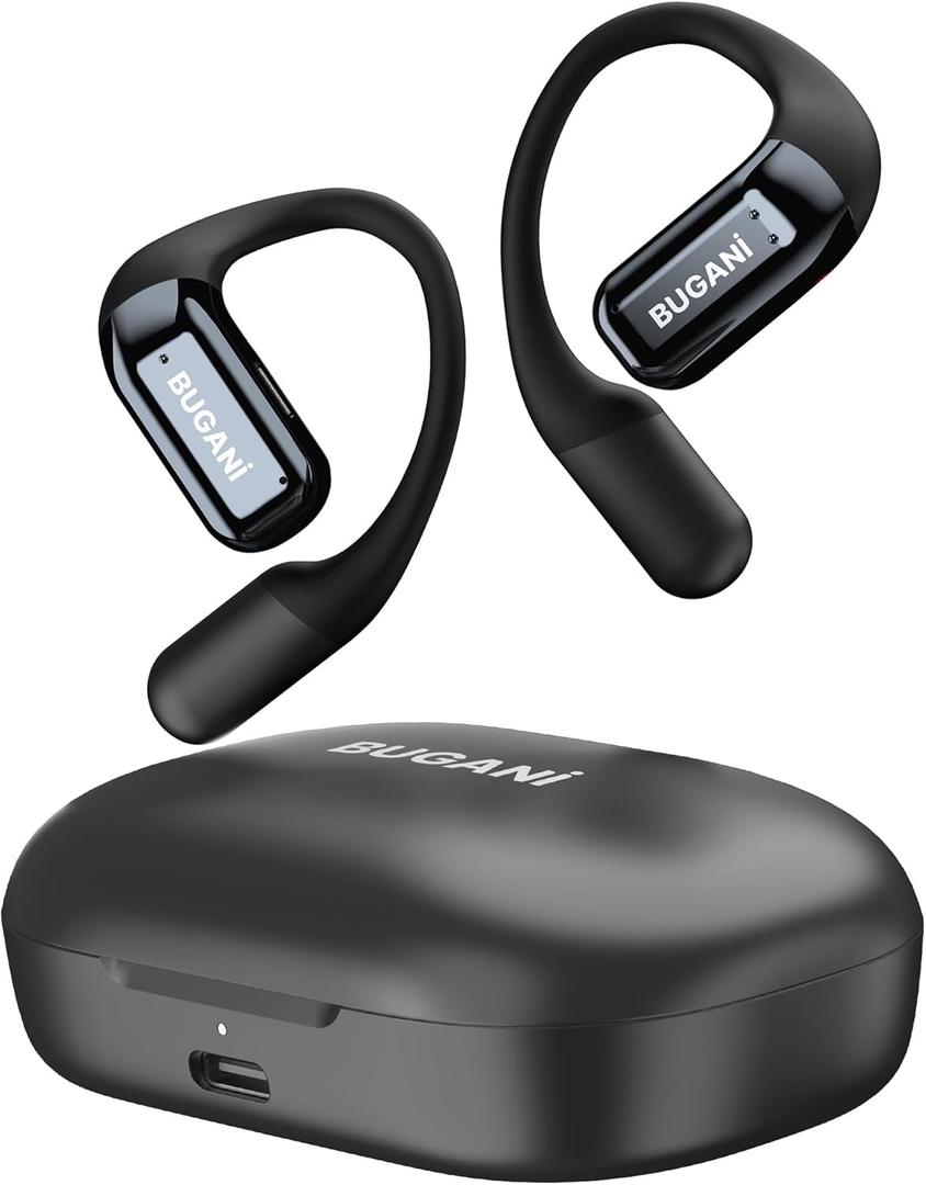 BUGANI Open Ear Headphones Wireless Bluetooth 5.2, 32H Playtime Fast Charging Waterproof Sport Earbuds with ENC Mic for Running, Workout, Cycling (BLACK)