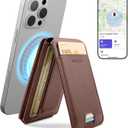 7 x SURITCH for MagSafe Wallet with Find My Functionality, NFC Supported Card Holder with RFID Blocking, Magnetic Wallet with Adjustable Stand Selfie Stick for iPhone 17/16/15/14/13/12 Series, Brown