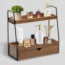 2-Tier Bathroom Organizer Countertop with Drawer, Wood Counter Organizer for Bathroom Decor, Sink Shelf for Vanity Storage, Makeup Tray for Perfume Skincare, Spice Rack Bedroom Kitchen Corner