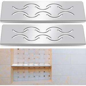 Teenyyou 2 Pack Niche Rectangular Shelf for 12 Prefabricated Board Niche Fits 5/32 Grout Line, 4mm Thick, Bathroom Wave Design, Marine Grade Brushed 316 Stainless Steel