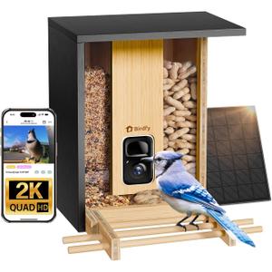 NETVUE by Birdfy Smart Bird Feeder with Camera Solar Powered 2K Live Steam&AI Bird Species Identification&Motion Detection,Birds Watching Wood Feeder for Chistmas Gift for mom,Children and Myself