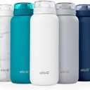 Ello Cooper 32oz Stainless Steel Water Bottle with Straw and Carry Handle, Double Walled and Vacuum Insulated Metal, Leak Proof Locking Lid with Soft Silicone Spout, Reusable, BPA Free, White