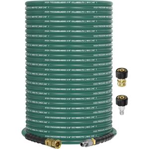 3/8" 4800PSI Pressure Washer Hose 200FT with 360 Swivel Quick Connect, Flexible Kink Resistant Steel Wire Braided & Durable Rubber for Hot/Cold Water, Power Washer Hose With M22 14mm Adapter