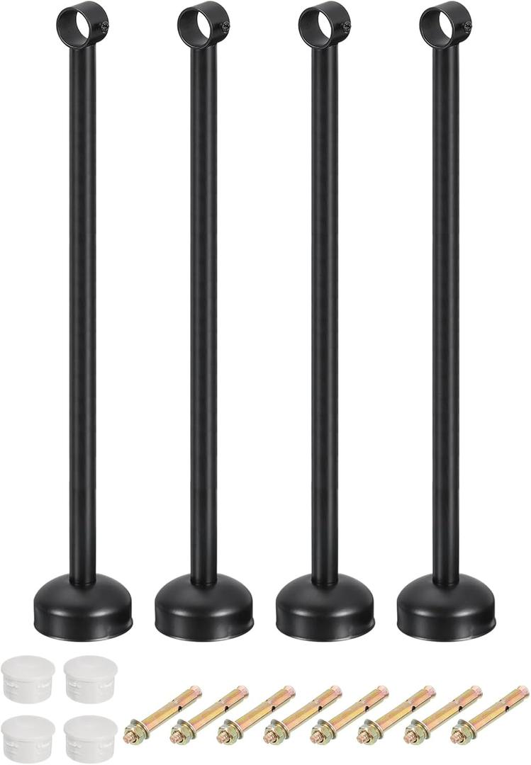 uxcell 4 Set Ceiling Mount Curtain Rod Bracket, Fit 25mm/0.98" Pipe Length 500mm/19.69" Stainless Steel Curtain Rod Hooks Hangers for Walls Wardrobe Pipe Curtain Pipe, Black