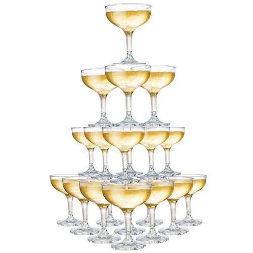 Peohud Set of 15 Coupe Cocktail Glasses, 5 Oz Small Acrylic Martini Glasses, Reusable Champagne Cups for Party, Home, Bar, Wedding, Picnic