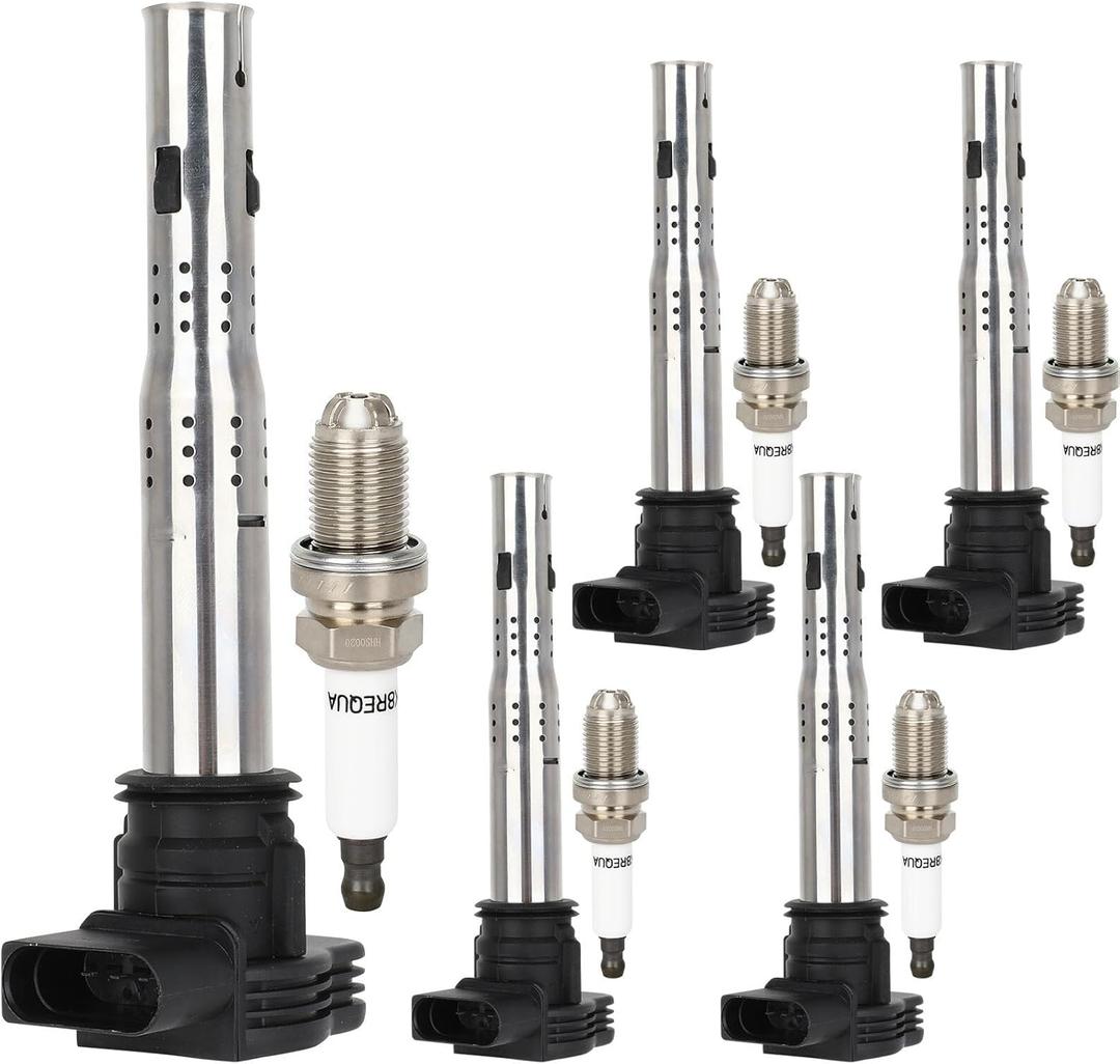 ECCPP 5 ignition coils with 5 iridium Spark Plugs,UF575,for Audi A3 2004-2013,A4 2005-2016 &,for Volkswagen,for Jetta 2005-2015,for Tiguan 2009-2017 & More,2.0L 2.5L,UF575 C1627,6554,5C1684