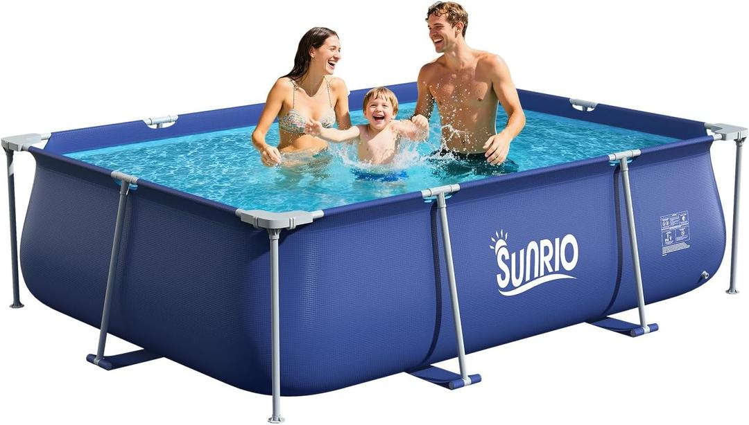 Metal Pro 8'3" X 5' X 26" Rectangle Pool Durable Steel Frame Above Ground Pool for Outdoor Backyard Swimming Pool Suitable Friends Family Adults Kids