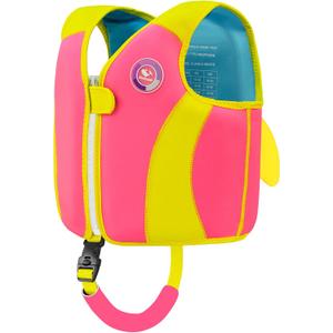Pottwal Swim Vest for Kids - Swim Jacket for 1-2 Years (24-33LBS) - Buoyancy Aid Made of Neoprene & EPE - with Adjustable Crotch Strap (Small, Red Yellow)