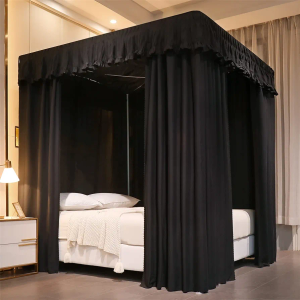 VETHIN Elastic Roof Style Four Corner Post Princess Bed Canopy Curtains Cozy Breathable Tent Canopy Mosquito Net for Girls & Adults Bedroom Decoration (Black, 70-78" W*86" L*82"*H/(King))