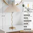 Pleated Table Lamp, S Tube Modern Table Lamp for Bedroom, Bedside Lamps with Organic Textured Linen Lampshade for Nightstand Bedroom Home Office Decor, Gold