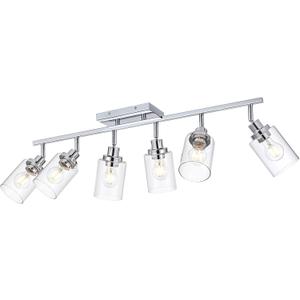 6-Light Track Lighting Kit Ceiling Kitchen Track Lighting Fixtures Chrome Bathroom Vanity Wall Lights with Clear Glass Multi-Directional Rotating Tracking Light Heads Spotlight for Accent Shop