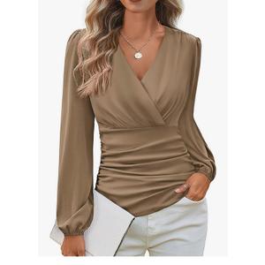 GRACE KARIN Long Sleeve Blouses for Women Dressy Casual, Wrap Tops Work Shirts, 2026 Spring Business Outfits, Large