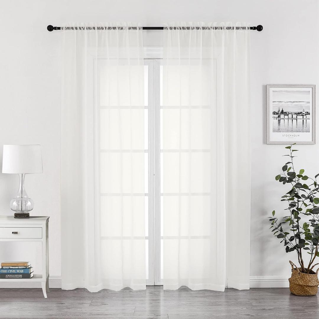 Chyhomenyc Sheer Ivory Curtains 90 inches Long 2 Panels, Light Filtering Soft Airy Solid Elegant Voile Window Treatment Drapes for Bedroom Living Room Wedding Party Decor, 42 Wx90 L Inches