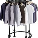 Round Garment Rack, Floor Standing Iron clothes Hanging Rack with Topper, Suitable for Large Shopping Malls Retail, Clothes Boutique Display Laundry Rooms Multi-Purpose Hanging (BLACK)