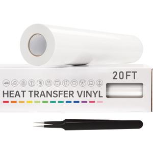 VinylRus Heat Transfer Vinyl-12 x 20ft White Iron on Vinyl Roll for Shirts, HTV Vinyl for Silhouette Cameo, Cricut, Easy to Cut & Weed (12"20ft)