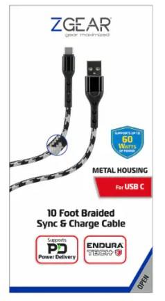GEAR 10 FOOT BRAIDED SYNC & CHARGE CABLE